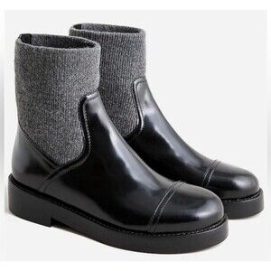J.Crew Sz 7.5 Spazzo Rib Cuff Boot In Patent Italian Leather Black Round Toe NWB